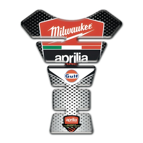 Aprilia Tank Guard Pads Silver Black base Milwaukee edition 