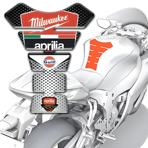 Aprilia Tank Guard Pads Silver Black base Milwaukee edition 