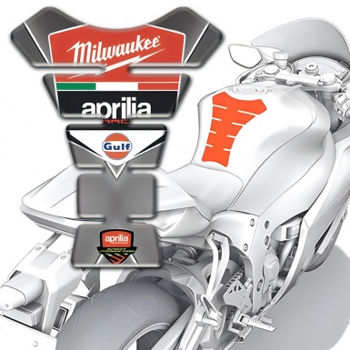 Aprilia Tank Pad Motorbike Gray Base with White Stripe Decoration 