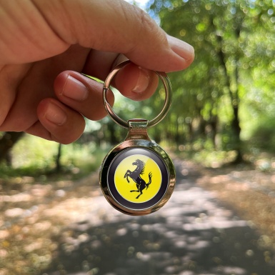 Ferrari Key Fob Metal Black Ring Yellow Circle Design