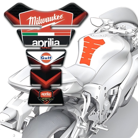 Aprilia Tank Pad Protector Black with Red V Shape Details Base Milwaukee Style 