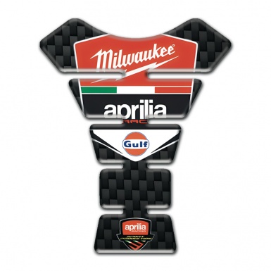 Aprilia Tank Guard Pads Black Fibres base Milwaukee Logo 