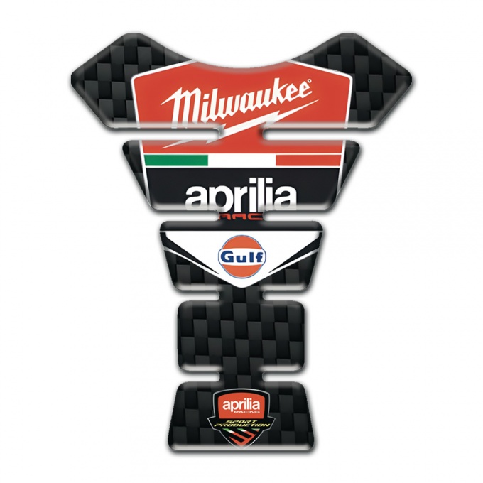 Aprilia Tank Guard Pads Black Fibres base Milwaukee Logo 
