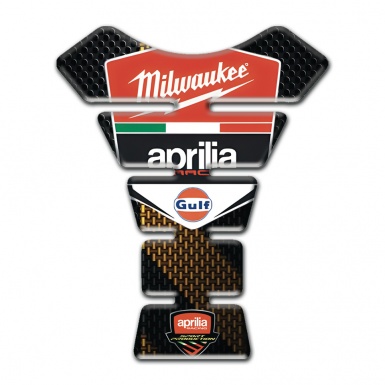 Aprilia Tank Pad Motorbike Black with Brown Tape base Milwaukee Logo 