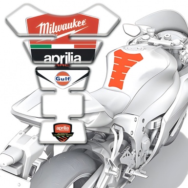 Aprilia Tank Guard Pads White Base Milwaukee Logo 