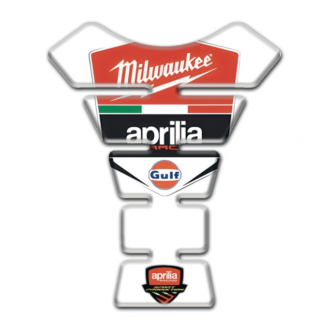 Aprilia Tank Guard Pads White Base Milwaukee Logo 