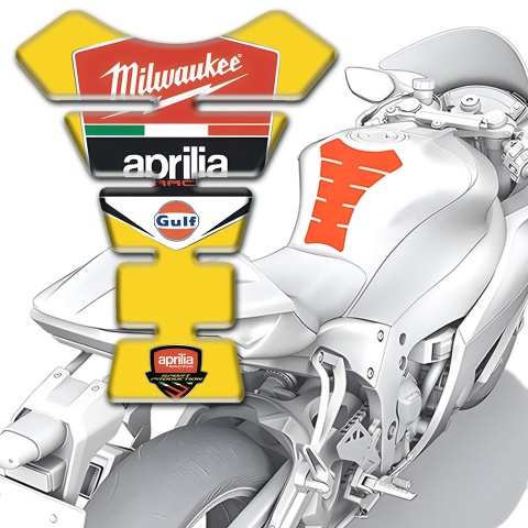 Aprilia Tank Pad Motorbike Yellow Base Milwaukee Style 