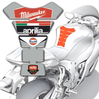 Aprilia Tank Guard Pads Gray Base Milwaukee Logo Style 