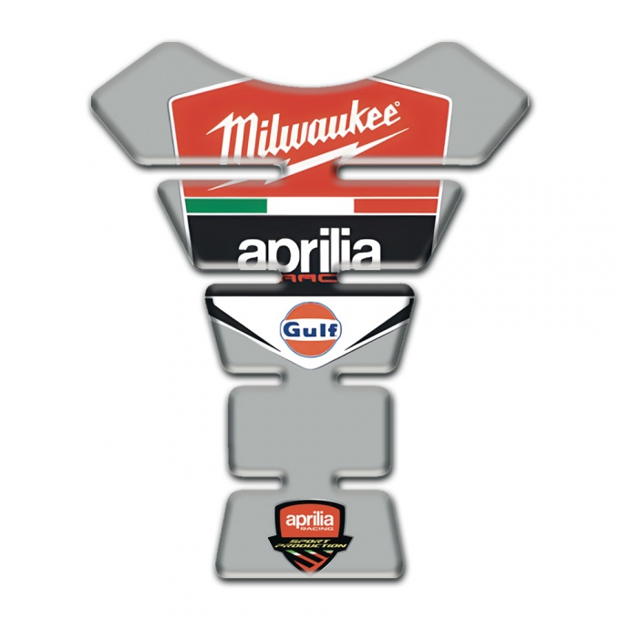 Aprilia Tank Guard Pads Gray Base Milwaukee Logo Style 