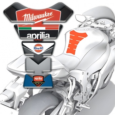 Aprilia Tank Pad Protector Gray Blue Details Base Milwaukee Logo 