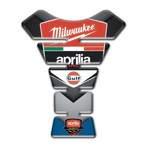 Aprilia Tank Pad Protector Gray Blue Details Base Milwaukee Logo 