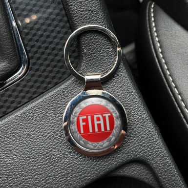 Fiat Metal Key Ring Silver Laurel Red Circle Logo