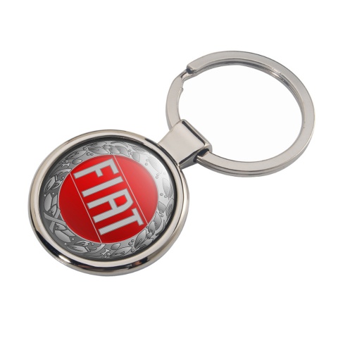 Fiat Metal Key Ring Silver Laurel Red Circle Logo