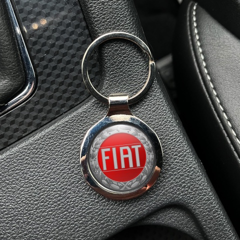 Fiat Metal Key Ring Silver Laurel Red Circle Logo