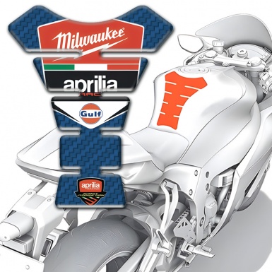 Aprilia Tank Protector Blue Carbon Base Milwaukee logo 