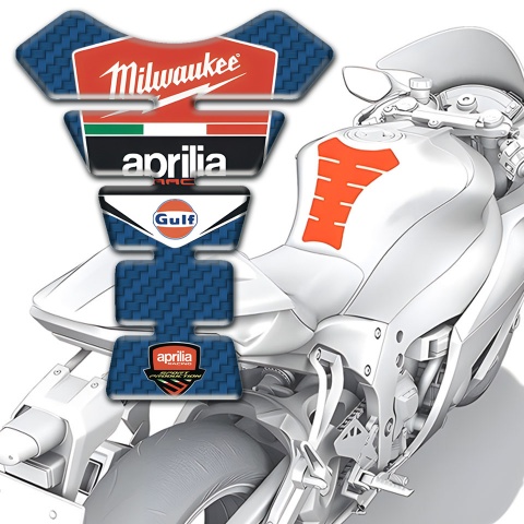 Aprilia Tank Protector Blue Carbon Base Milwaukee logo 