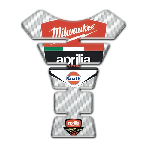 Aprilia Tank Pad Protector White Carbon Design Milwaukee Logo Style 
