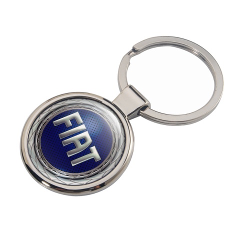 Fiat Key Holder Metal Silver Lining Blue Logo Design