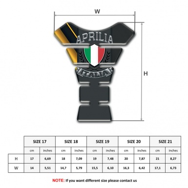 Aprilia Tank Pad Motorbike Black with Yellow Bands Base Italian Flag Logo