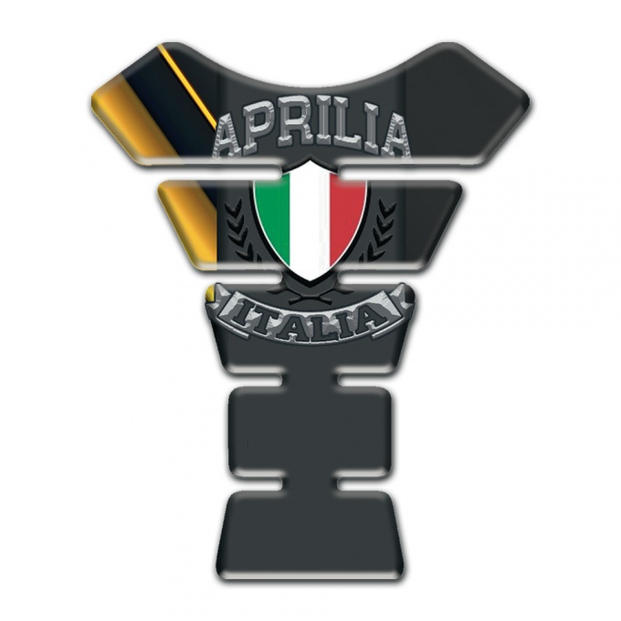 Aprilia Tank Pad Motorbike Black with Yellow Bands Base Italian Flag Logo