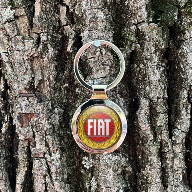 Fiat Key Holder Metal Gold Laurel Red Circle Logo Edition