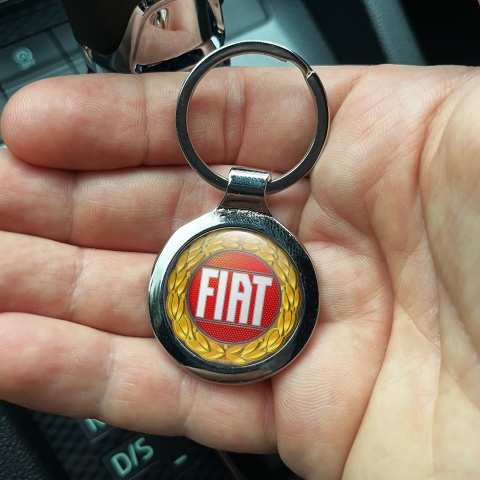 Fiat Key Holder Metal Gold Laurel Red Circle Logo Edition