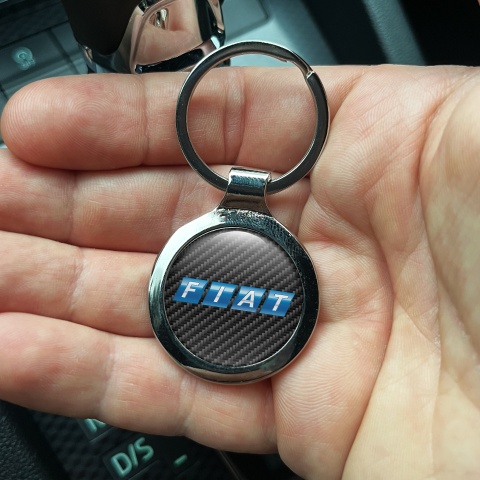 Fiat Metal Key Ring Dark Carbon Sky Blue Classic Logo Design