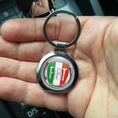 Fiat Key Fob Metal Silver Circle Italian Flag Edition