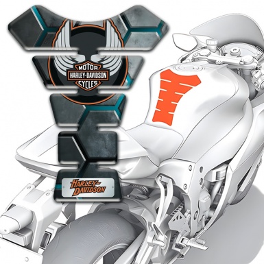 Harley Davidson Tank Protector Gray Figures with Turquoise Chanels Design