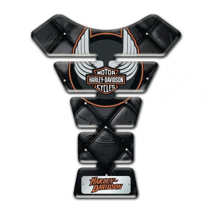 Harley Davidson Tank Pad Motorbike Black Leather Effect with Wings Logo 