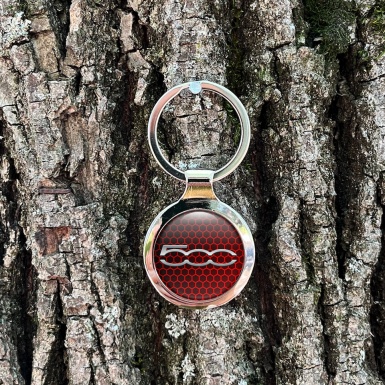 Fiat Abarth 500 Keychain Metal Dark Red Honeycomb Silver Logo