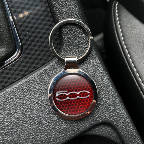 Fiat Abarth 500 Keychain Metal Dark Red Honeycomb Silver Logo