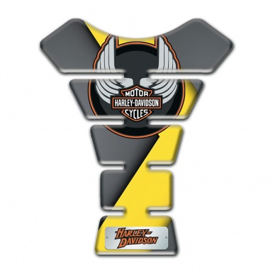 Harley Davidson Tank Pad Motorbike Yellow Gray Print Wings Logo Style 
