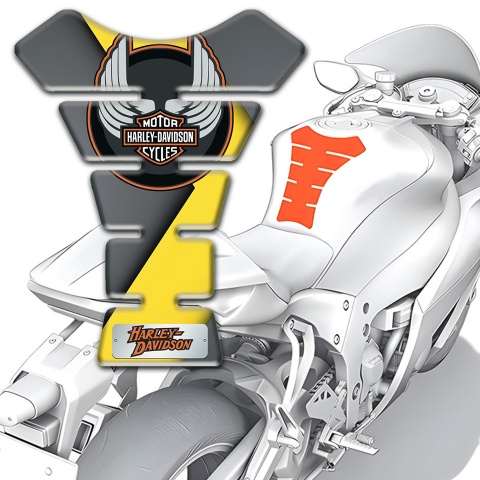 Harley Davidson Tank Pad Motorbike Yellow Gray Print Wings Logo Style 