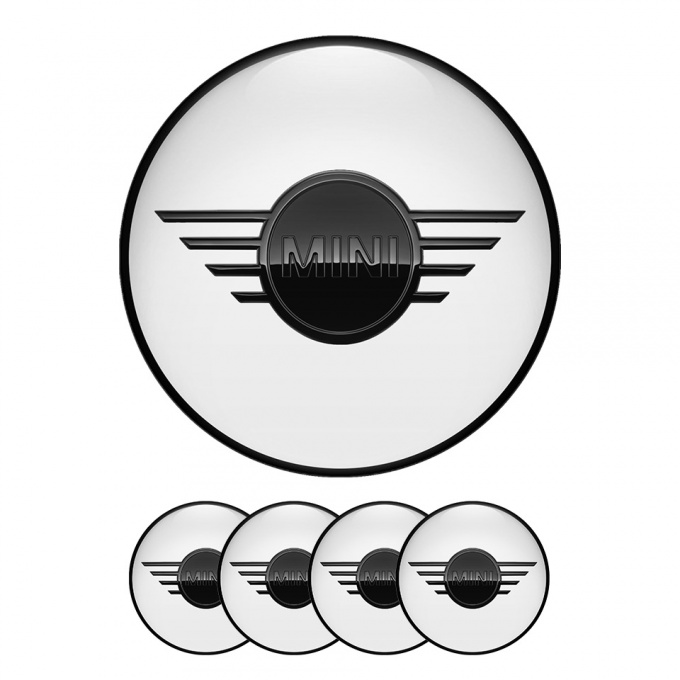 Mini Cooper Domed Stickers Wheel Center Cap White and Black