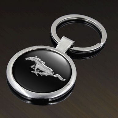 Ford Mustang Keychain Metal Black Chrome Classic Logo Design