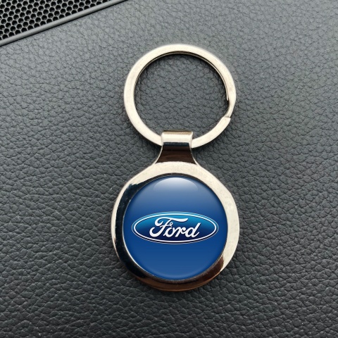 Ford Metal Fob Chain Light Navy Gradient Oval Blue Logo Design