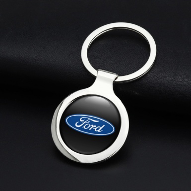 Ford Metal Key Ring Black Blue White Oval Logo Design