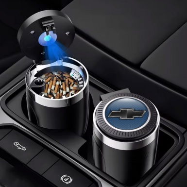 Chevrolet Ashtray Logo Container for Cigarette LED Blue Black Design 