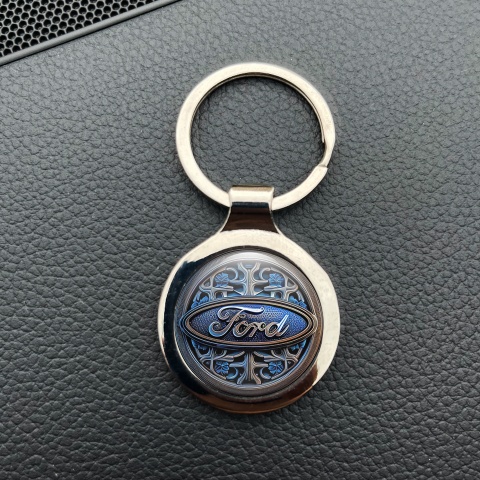 Ford Metal Key Ring Blue Gradient Floral Design Edition