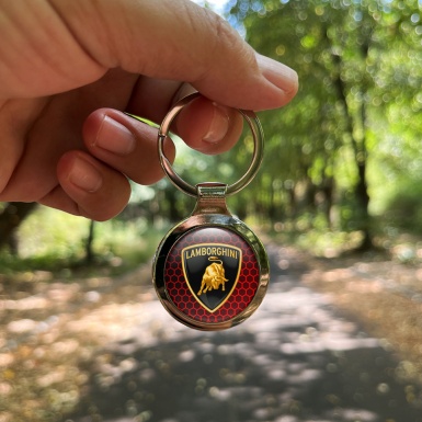Lamborghini Keychain Metal Red Honeycomb Black Shield Design