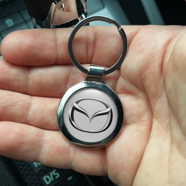 Mazda Metal Fob Chain Light Grey Chrome Classic Emblem Design