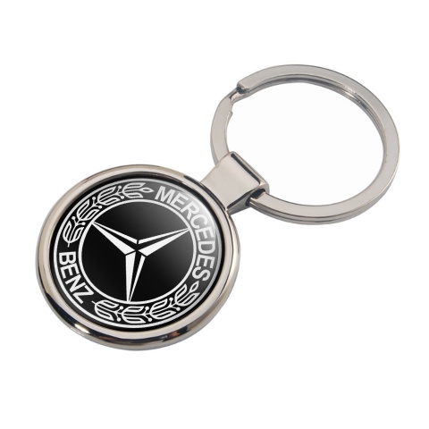 Mercedes Benz Keychain Metal Black White Laurel Classic Logo, Keychains, Accessories