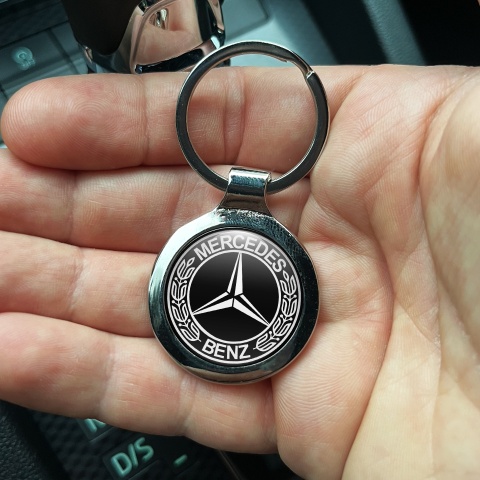 Mercedes Benz Metal Key Ring Black White Laurel Circle Classic Emblem
