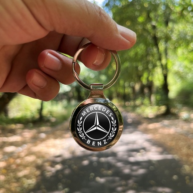 Mercedes Benz Key Fob Holder Black White Circle Laurel Classic Emblem Design 