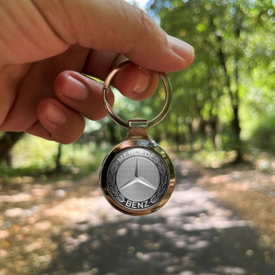 Mercedes Benz Metal Key Ring Black Silver Laurel Mesh Design