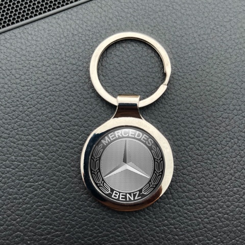 Mercedes Benz Metal Key Ring Black Silver Laurel Mesh Design