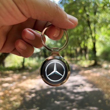 Mercedes Benz Key Holder Metal Dark Honeycomb Metallic Circle Emblem