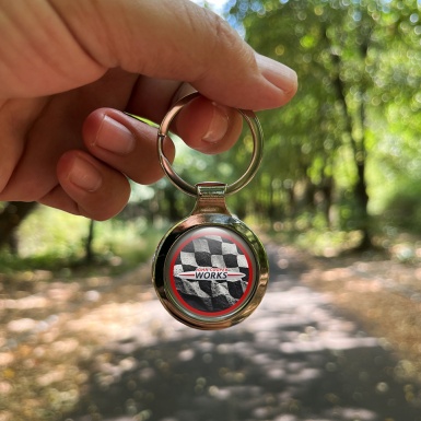 Mini Cooper Key Holder Metal Light Grey Red Ring Racing Flag Edition