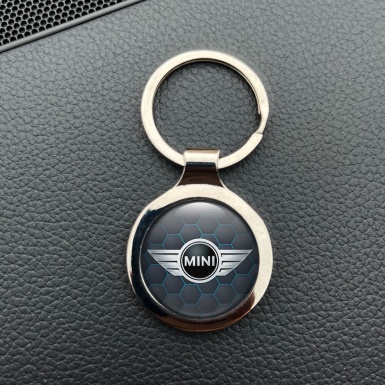 Mini Cooper Metal Fob Chain Graphite Blue Neon Honeycomb Silver Tint Logo